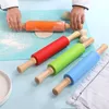 Baking Moulds NonStick Silicone Rolling Pin Wooden Handle Pastry Dough Flour Roller Kitchen Cooking Tool For Pasta Cookie 230518