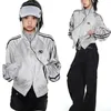 Women's Jackets Grey Jacket Women Cyber Y2k Aesthetic Vintage Clothes Zip Up Coat Teachwear Stripped Streetwear Female Spring Autumn