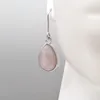 Dangle Earrings & Chandelier Bohemian Retro Inlaid Drop Shaped Pink Natural Stone Korean Fashion Platinum Plating Pendant Ear Hook Jewelry F