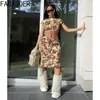 Tvådelad klänning Fagadoer Spring Camouflage Women Streetwear Turtleneck Shorts Crop Top och Skinny kjolar Casual Matching 2st Outfits 230518