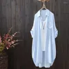 Kvinnor BLOUSES 2023 Spring Women's Korean Clothing Summer Vintage Linen Cotton Mid-Längd White Shirt Dress for Women Chic Tops A635