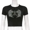 Camiseta feminina EMO europeia e americana com corte vintage lindo verão slim fit camiseta roupas de rua vintage gótico punk eletrônico harajuku estampa estampada