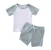衣料品セット0-5歳の子供男の子服スーツ綿の半袖パッチワークTシャツトップスショーツ2PCSサマーキッズボーイズ服セット