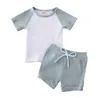 Ensembles de vêtements 0-5 ans enfants garçons vêtements costumes coton à manches courtes patchwork t-shirts hauts shorts 2 pièces été enfants garçons vêtements ensemble