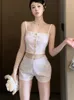 Chándales de mujer Corea pequeña fragante mujer verano vacaciones playa estilo 2 uds conjuntos Spaghetti Strap Tops pantalones cortos de cintura alta trajes