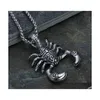 Pendentif Colliers Rétro Poisonous Scorpion Collier Mens Punk Hip Hop Animal Insecte En Acier Inoxydable Biker Bijoux Cadeau Drop Delivery Dhroq