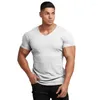 Herren T-Shirts Marke Sommer Herrenmode Casual Slim Fit V-Ausschnitt Einfarbig Workout Fitness T-Shirt