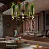 Lampy wiszące kutego żelaza retro industrialna e27 szklana butelka sztuczne rośliny dekoracyjne światła do salonu bar restauracyjny kawiarnia
