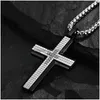 Pendant Necklaces Artistic Jewelry Wholesale Engrave Cnc Inlaid Zircon Stainless Steel Blue Layer Plaid Men Cross Necklace Drop Deli Dhzaj