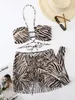 Kvinnors badkläder 3Pack Zebra Stripe Bikini Kvinnor Lace Up Swimsuit Beach Kjol 2023 Kvinnlig vadderad baddräkt Simning Beachwear Summer