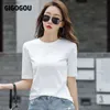 Women's T-Shirt GIGOGOU S-3XL Women T Shirt Spring Autumn Half Sleeve Women Tshirt Chic O Neck Solid 95% Cotton T-Shirt Black White Coffee TeeL230519