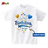 Tshirts Feliz aniversário camiseta combinando roupas familiares azuis camisa dourada de festa personalizada nome das crianças roupas de bebê look 230519