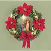 Decoratieve bloemen Kerstmis Nativity Holy Family Wrans met kunstmatige bessen Greenery Bow Jesus Christus Hanging Garland Xmas Festival