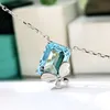 Kettingen 2023 925 Sterling zilver 10 14 mm Aquamarine Stone Topaz Crystal Gemstone Butterfly Pendant ketting Fijne sieraden voor vrouwen