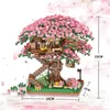 Блоки Mirco Sakura Flower Treehouse Building Block Creative Street View Cherry Blossom Decor День Святого Валентина Игрушки Подарки R230701