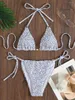 Kvinnors badkläder Ring Link String Triangle Bikinis 2023 Kvinnor Sexig kvinnlig tryckt baddräkt Beachwear Bathers Bathing Swimming Swim Suit