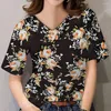 T-shirt da donna T-shirt da donna con scollo a V Stampa motivo a fiori fiorenti T-shirt casual da donna a maniche corte oversize