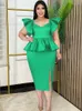 Plus size Dresses Size 4XL Green Party Women Sexy V Neck Ruffles Slit Roves Sleeveless Bodycon Evening Cocktail Birthday Event Gowns 230518