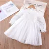 Mädchenkleider Kleinkind Mädchen Outfits Weißes Spitzenkleid Prinzessin Langarm Mesh Kleid Puffy Kleid Kinderbekleidung für Babys 230519