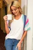 T-shirt con scollo a V patchwork a righe bianche 2023 Hot New j94h #