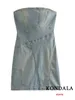 Grundläggande avslappnade klänningar Kondala Sexig blå denim Sheath Mini Party Dress Women Y2K Street Style Jeans Tube Backless Bodycon Fashion Vestidos 230519