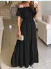 Basis Casual Jurken Summer Green Boho Dress Fashion Elegant Beach Party Dress Casual Slash Neck Office Maxi Jurken For Women Robe Femme 230519