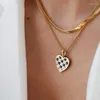 Pendant Necklaces Peri'sbox Trendy Stainless Steel Checkered Black And White Necklace For Women Vintage Retro Statement Chess