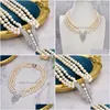 Pendanthalsband 18 3 Strängar Ctured White Round Freshwater Pearl Chokers Halsband Sier Color Plated CZ Pave for Women Drop Dh4HB