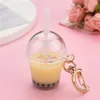 Keychains Boba Tea Keychains Simulation Mini Milk Bottle Pendant With Moon Keyrings For Women Purse Bag Ornament