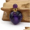 Hänghalsband 1st Natural Square Heart Form Ametyst Stone Essential Oil Memorial Smycken per smycken halsband Drop Deliver Dhcaw