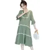 Cute Retro Princess Summer Casual Maternity Dresses Pregnant Women Preppy Style Pregnancy Clothes Cozy Pleated Loose Dress R230519