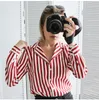 Blouses feminina camisas da primavera Autumn Blusa Blusa preta Tiras de decote em Vil de manga longa Camisetas de mulheres tampos de escritório listrado blusa para negócios 230519