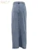 Jupes Clacive Vintage Lâche Chic Pour Femmes Élégant Taille Haute Bureau Dame Longue Jupe De Mode Bleu Denim Femme Vêtements 230519
