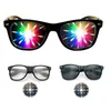 Sonnenbrille 3D Prisma Effekt Beugungsbrille Damen Rechteck Regenbogen Kaleidoskop Festival Stil Rave Brillen Klar/Graue Linse