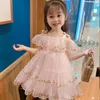 Girl's Dresses Kids Layered Dresses for Girls Summer Cute Little Girls Off-Shoulder Princess Dress Lace Flowers Embroidery Toddler Kids Costume 230519