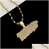 Hänge halsband rostfritt stål guldfärg puerto rico karta ricans smycken droppleverans hänge dhwhx