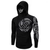 Hommes T-shirts 2023 Gris Stretch Fitness Costume Pour Hommes À Capuche À Manches Longues T-shirt Tatoué Ligue Masque