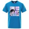 Schattig meisje aan de telefoon Kunst illustratie T-shirts Man Casual ademend grafisch los zomer T-shirt los katoen