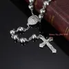 Naszyjniki wiszące klasyczne damskie męskie naszyjnik ze stali nierdzewnej srebrny kolor koralika Różańca Jezus Christ Cross wisiorek 230519