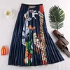 Skirt's Skirt Vintage Casual Summer Long Fashion Women Cartoon Print Pleated Skirts 230519