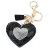 Keychains Colors Nieuw aankomst Leather Lederen Keychain Girl's Romantic Rhinestone Heart Design Pendant Key Chains Rhinestone Bag Keychain Cadeau