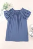 Blue Tiered Ruffled Drawstring V Neck Top 2023 Hot New M9Q2#