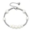Bangle 2023 Fashion Women Pearls Steel Balls Spliciing Bracelet Women's Sexy Stainless Beads Jewelry