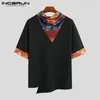 Hommes t-shirts homme col roulé T-shirt été Dashiki manches courtes T-shirt hauts décontracté noir Streetwear Blouse hommes imprimé grande taille