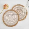 Mats Pads Mandala Round Place Boho Cotton Woven Tassels Heat Proof Washable Circle Placemats For Kitchen Dining Table Drop Deliver Dhc9K