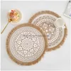 Esteras Almohadillas Mandala Lugar Redondo Boho Algodón Tejido Borlas A Prueba De Calor Lavable Círculo Manteles Para Cocina Mesa De Comedor Drop Deliver Dhc9K