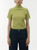 T-shirts pour femmes Demi-col roulé Stretch T-shirt en tricot mince 3 couleurs Mode Dames à manches courtes en tricot plissé Top