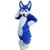 Halloween Blue Long Fur Husky Dog Mascot Costume Performance Simulatie Cartoon anime thema karakter volwassenen maat kerst buiten advertentie outfit pak