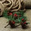 Decorative Flowers 50Pcs Mini Simulation Christmas Pine Picks Stems Artificial Creative Needle Berry Plant For Xmas Party Home Decor