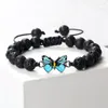 Strand Fashion Kobiet Bransoletka 8 mm naturalne agaty lawowe Banles Blue Butterfly Charm Breaked Bracelets Joga Biżuteria